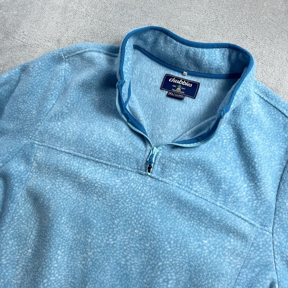 Chubbies Mens Blue The Tundra Quarter Zip Fleece Pullover Sweater Size XL‎